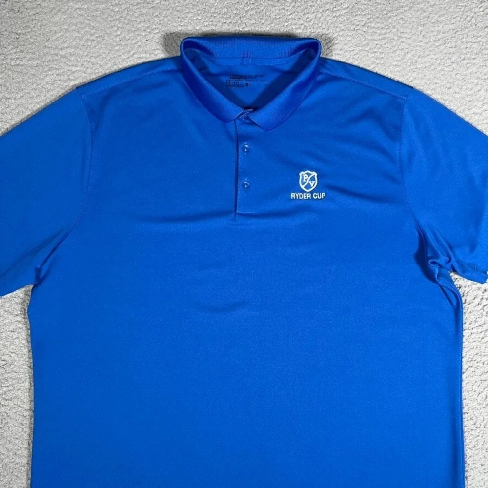 Nike Shirt Mens‎ XL Blue Golf Polo Performance Stretch Dri-Fit Ryder Cup Logo